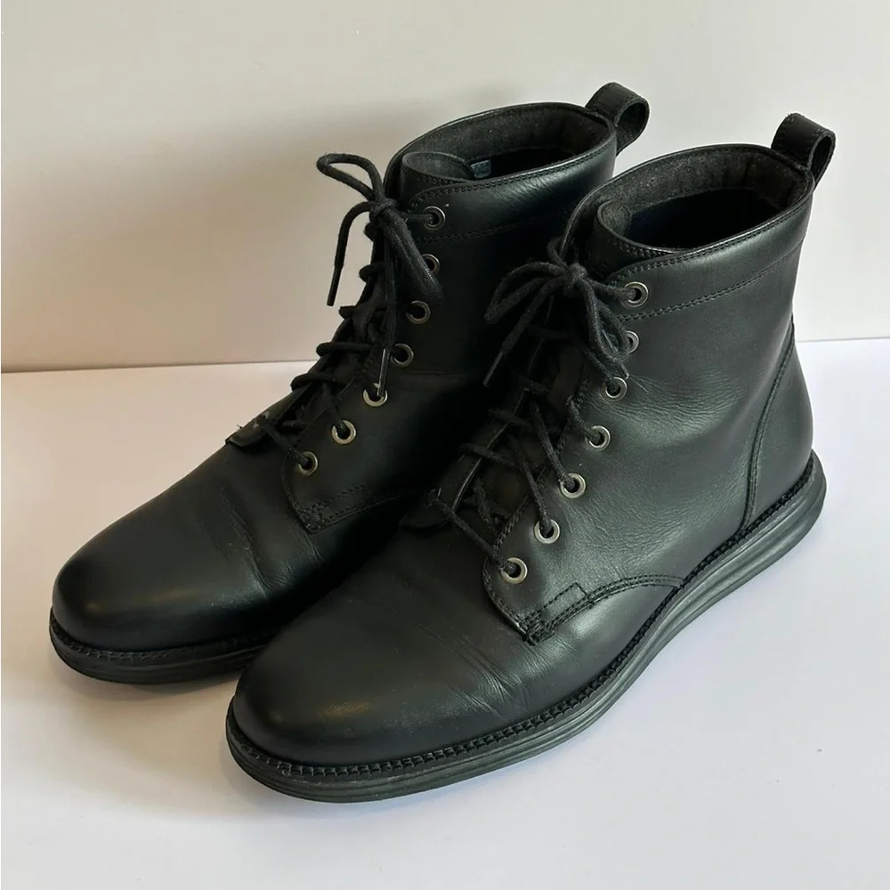 Cole Haan Black Leather Lace-Up Men's Boots